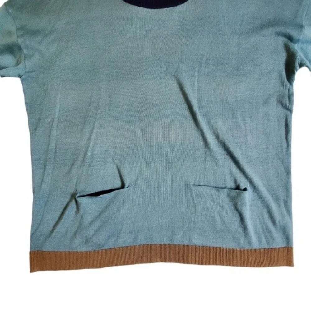 Cecico blue mixed media long sleeve top sz L